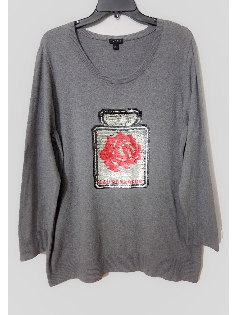 Torrid Women's 2X Gray Rose/Skull Reversible Sequin Changing Sweater